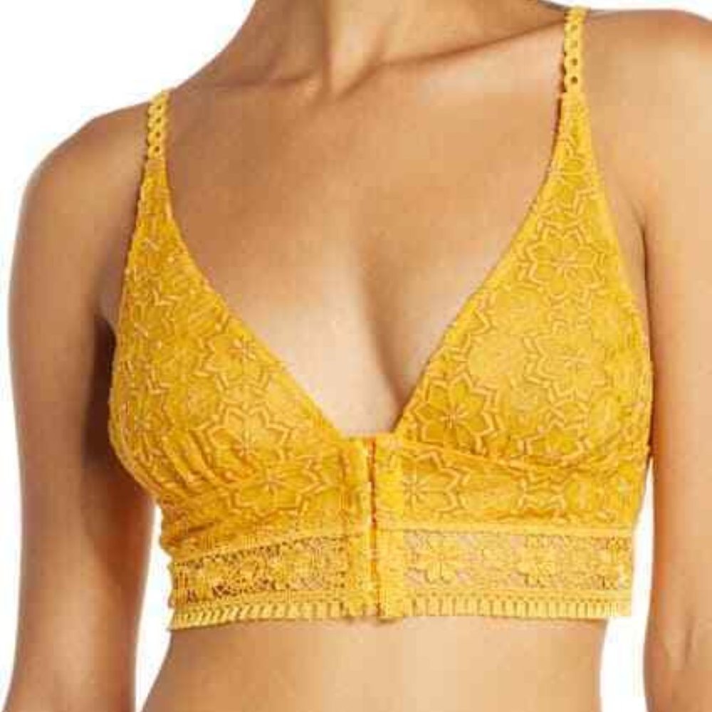 Free People Ella Floral Gold Lace Bralette XS & M